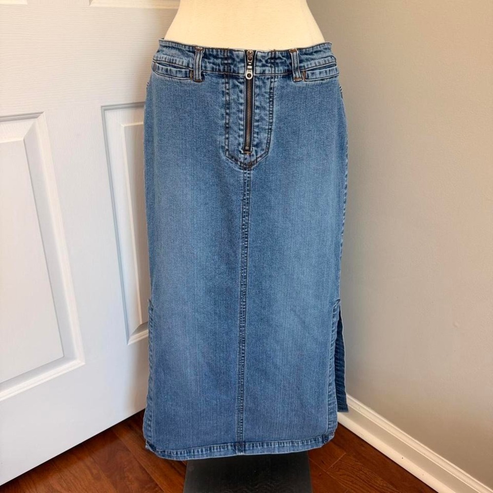 Y2K VENEZIA FRONT ZIPPER DENIM‎ MIDI SKIRT